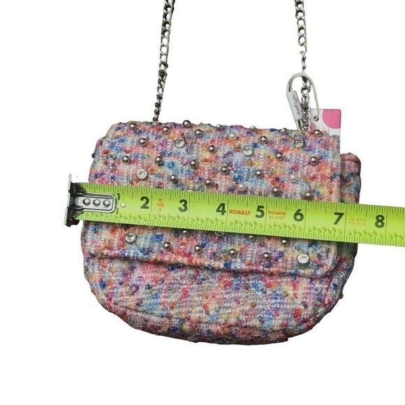 BARI Lynn Tweed Rainbow Jeweled Chain Strap Clutch Bag Chic Purse - Picture 6 of 8